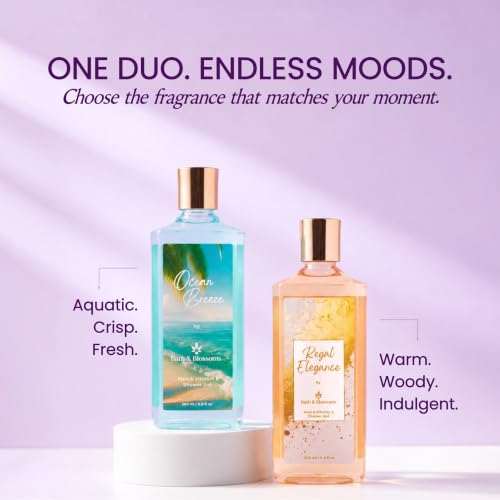Image of Bath & Blossoms Ocean Breeze & Regal Elegance | Duo Shower Gel Collection | Fresh Aquatic meets Sweet Amber | 2 x 260 ml | Aloe Vera & Vitamin E | Vegan & Paraben Free | Premium Body Care | Luxury Gifting