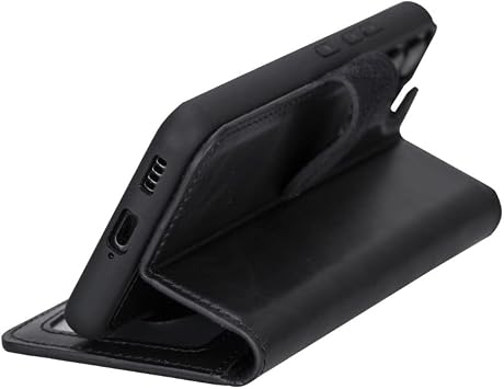 Samsung Galaxy S22 ile Uyumlu Çıkarılabilir Cüzdanlı Kılıf - Kartlık Bölmeli, Stand Özellikli, RFID Engelleyici, Güçlü Mıknatıslı Kapaklı Dayanıklı Hakiki Deri Telefon Kılıfı (Rustik Siyah)