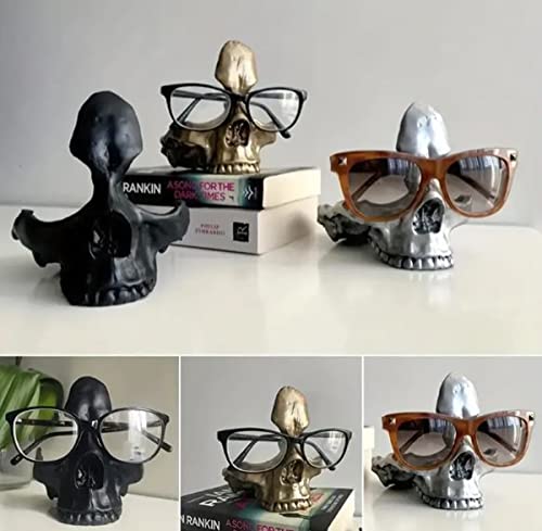 Skull Eyeglasses Holder Stand! 3D Skeleton Decorative Glasses Organizer With Jewelry Trinket Dish! Sunglasses Display Stand Home Office Desk Decor Gift! (Gold) #TOP3
