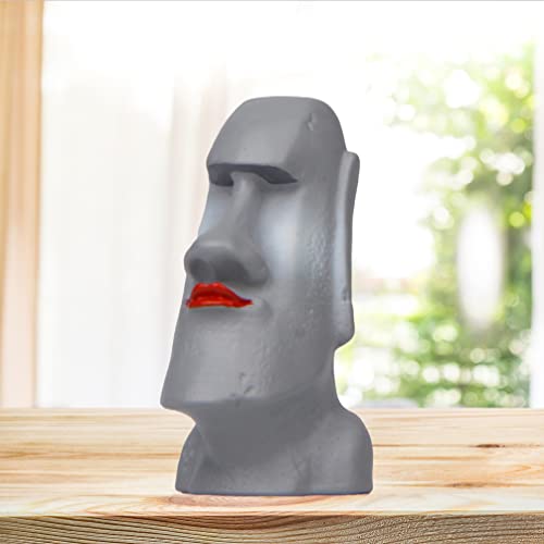 Moai Statue Easter Island Statue: Red Lip Resin Moai Stone Figurine Ahu Akivi Moai Monolith Small Sculpture Micro Fairy Garden People Figurine #TOP7