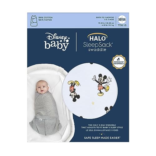 Image of HALO Disney Baby 100% Cotton Sleepsack Swaddle, 3-Way Adjustable Wearable Blanket, TOG 1.5, Mickey Fun, Small, 3-6 Months