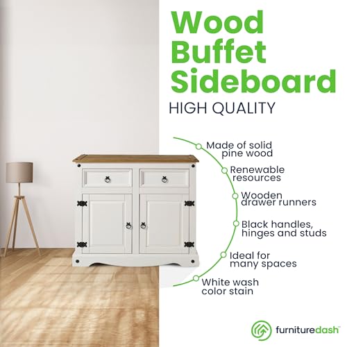 Furniture Dash Solid Wood Buffet Sideboard Cabinet 35.8" W, 16.9" D, 31.6" H - Wooden Storage Cabinet with 2 Doors & 2 Drawers - Cupboard Console Table, Ideal for Living Room - Thumbnail 3