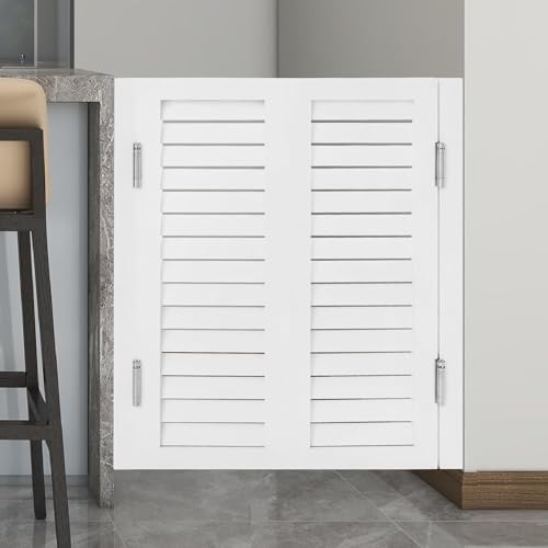 Image of Solid Wood Cafe Swinging Doors - Indoor Louvered Saloon Swing Door with Metal Hinges for Kitchen /Bedroom /Partition(White,85x90cm)