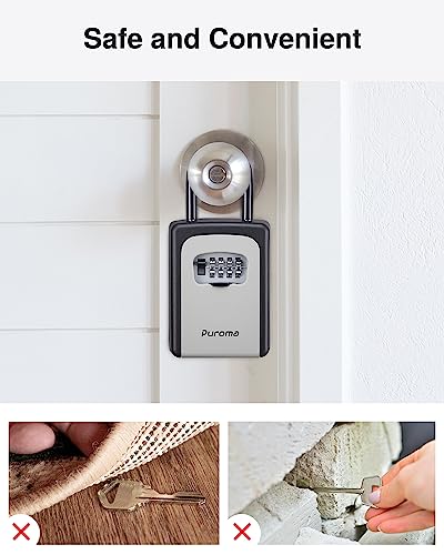 Image of Puroma Large Key Lock Box - Resettable Combination Code, Portable Wall Mount, Waterproof Security Safe for Outside, Outdoor Home, Office Door Handle, House Key - Gray (4 Pack)