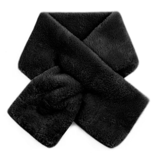 Womens Fur Collar Scarf, Faux Fur Scarves for Women, Neck Shrug for Spring Fall Winter Super Soft Cozy (Black)