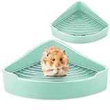Eccliy Ceramic Corner Litter Box for Small Pets, Tip-Proof, Chew-Resistant, Triangle Potty Trainer Pet Pan for Ferret, Guinea Pig, Bunny, Chinchilla, Hedgehog, Sugar Glider, Hamster(Cyan)