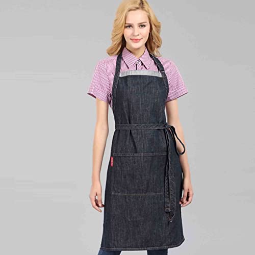 Tablier en Jean pour Coiffeur Denim Shop Tabliers pour Hommes Tabliers avec Poches pour Le Travail Noir pour Les boulangers Artistes