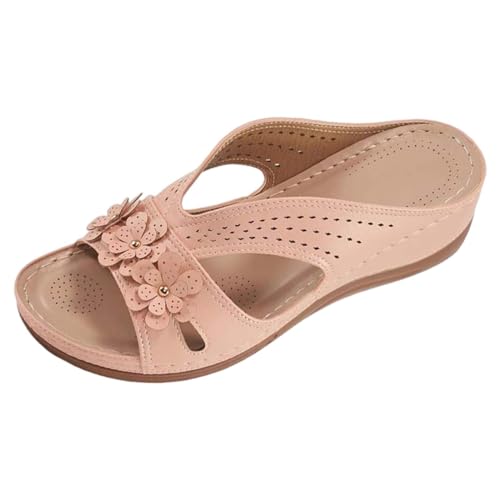 Generico Sandalias planas de mujer de verano Casual Open Toe Sandalias Plataforma Moda Cómodas Chanclas de Playa Verano Suave Zapatos Transpirables Ligeras Sandals para Playa Novia Exterior, Rosa, 37