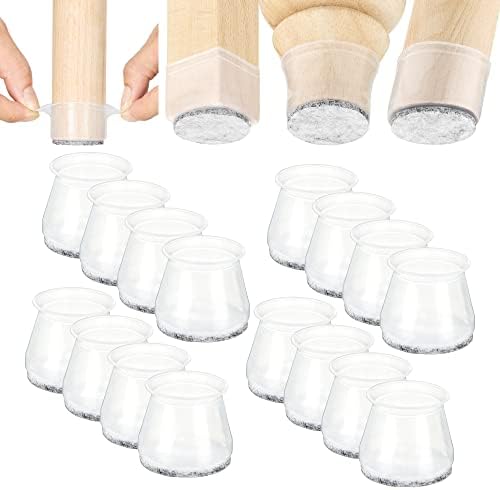 Aneaseit Chair Leg Floor Protectors - 1 1/2" x 16 pcs Clear - Felt Bottom Silicone Pads for Hardwood Floors & Furniture Feet - Rubber Caps for Chairs - Medium