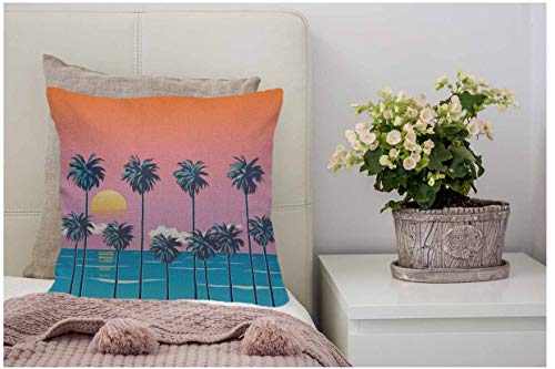 Wondertify Throw Pillow Case Cover Palm Trees Decline On The Summer Sunset Beach California Paradise Soft Linen Pillow Case For Decorative Bedroom/Livingroom/Sofa/Farm House Cushion Covers 18X18 Inch #TOP3