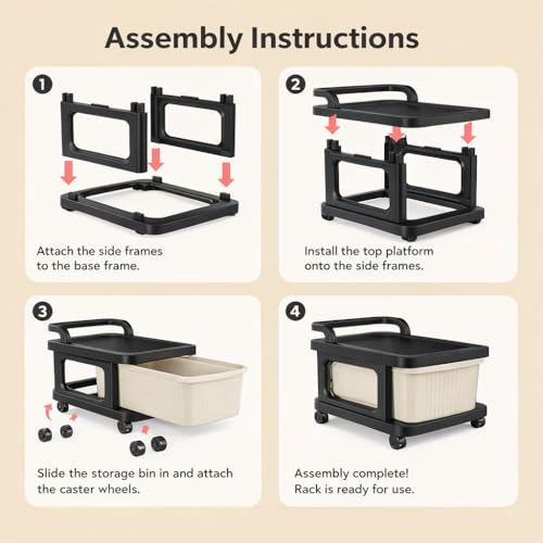Image of KITCHIVO Heavy Duty Plastic Storage Drawer with Wheels | Modular Cabinet for Bedroom, Office, Home or Classroom| Chest of Drawers Organiser for Cosmetics, Kitchen items, Toys (Black & Ivory, 4)