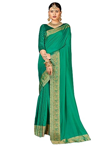 Image of AKHILAM Women's Vichitra Silk Embellished Solid Saree With Unstitched Blouse Piece (SHRINGR11001 5D Parent)
