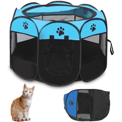 Parque para Perros Pequeños y Medianos Plegable,Parque Plegable para Perros,Portátil Parque para Perros,Impermeable Parque de Juego de Tela Oxford,Jaula Octagonal para Cachorros,Gatos,Perros,Conejos