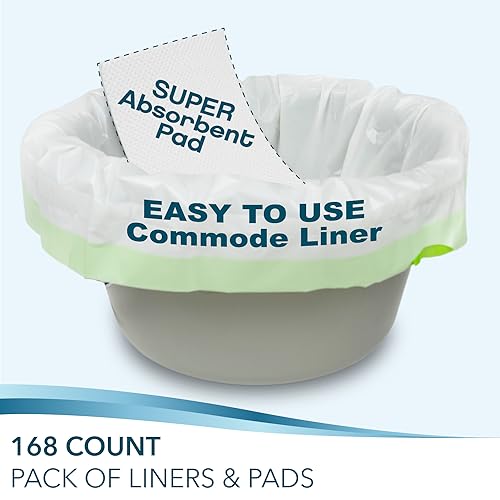 TidyCare Bedside Commode Liners and Absorbent Pads for Portable Toilet Chair Bucket and Bedpan | XL Combo Pack of 168 Disposable Waste Bags and 168 Pads | Universal Fit Portable Toilet Liners and Pads - Thumbnail 3