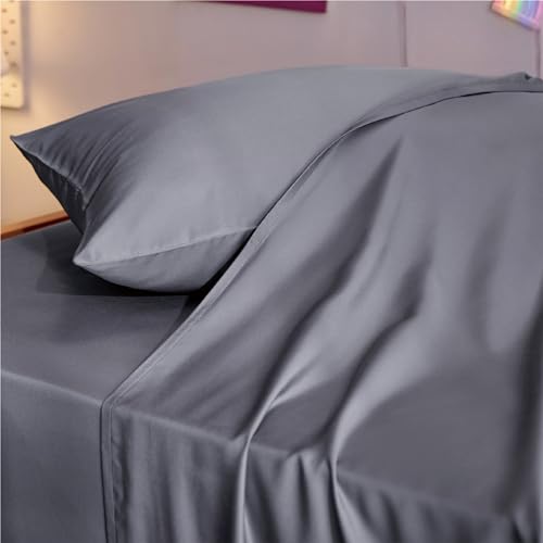 Image of Bedsure Cooling Sheets Twin XL, Rayon Derived from Bamboo, PureWoven, Breathable & Soft Twin XL Sheet Sets, Deep Pocket Up to 16 inch, Hotel Luxury Silky Dorm Bedding for Hot Sleepers, Dark Grey