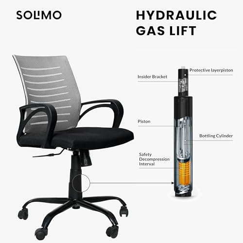 Image of Amazon Brand - Solimo Worklo Mid Back Office Chair for Work from Home | Study | Revolving | Computer (Heavy Duty Powder Coated Metal Base, Stylish Grey Mesh)