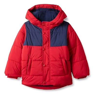 Amazon Essentials Chaqueta Gruesa y Acolchada con Capucha Niño, Azul Marino Rojo Bloque de Color, 6-7 años | Ya disponible en tu tienda friki favorita! En mundofriki.es!
