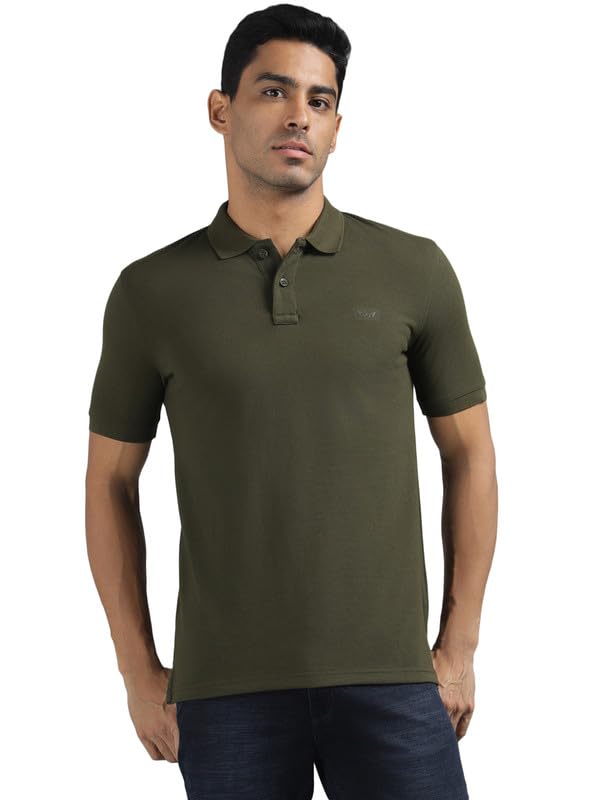 Men Dark Olive Regular Fit Solid Polo Neck T-Shirt-image-11