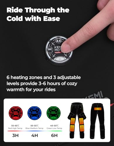 image for KEMIMOTO Men's Motorcycle Heated Pants, 3-6H Heating Time & ESA Armor 