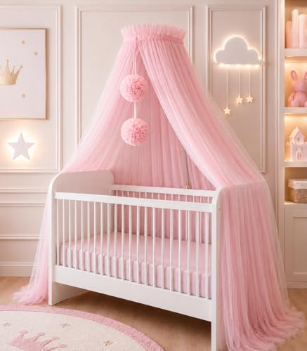 Baby Fancyroom lit pour bébé, berceau, moustiquaire, décoration chambre enfant, tulle qualité supérieure (rose)