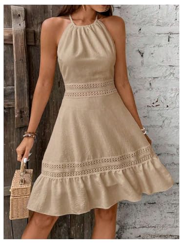 Image of SweatyRocks Women's Ruffle Backless Lace Dress Halter Sleeveless Summer Dresses