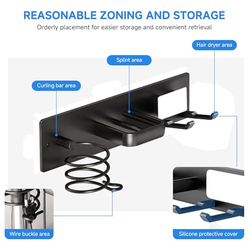 HOHOWU Hair Dryer Holder Wall Mounted,Blow Dryer, Curling Iron, Straightener Holder 3 in 1 Bathroom Metal Hair Tool Organizer Rack-BLACK-2 by HOHOWU - Image 5
