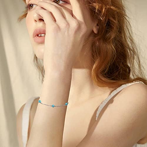 Turquoise Bracelet,Blue Gem Stone Bracelet S925 Sterling Silver Round Bracelets Jewelry for women - Image 3