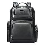 BOPai Genuine Leather Laptop Backpack Men for 15.6 inch Business Smart Professional Lightweight Backpack with USB Charging Office Commuter Computer Rucksack Executive Anti Theft Black