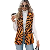 Nxidvxne Tiger Vest Women 3D Print Black and Orange Stripe Wild Animal Textured Pattern V Neck Sleeveless Vest for Women Orange Top
