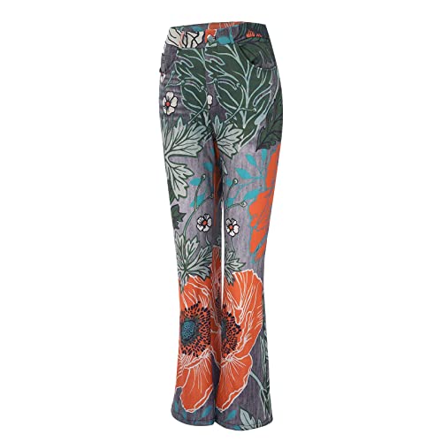 Duowei Womens Track Pants With Pockets Women's Long Multiple Choice Printed Casual Loose Pants Womens Tie Pants Casual Orange #TOP2