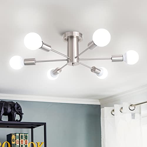 Kostomo 6 Lights Nickel Ceiling Light Fixture Mid-Century Sputnik Chandeliers Modern Flush Mount Lights For Kitchen Bedroom Lobby Hallway Dining Room Lighting(Nickel-6Lights) #TOP19