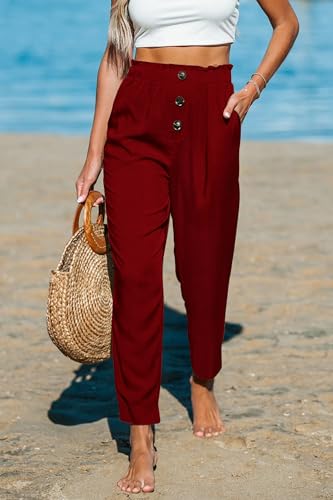 Paintcolors Womens High Waisted Work Pants Button Down Loose Comfy Straight Leg Pants Stretchy Dressy Trousers with Pockets3