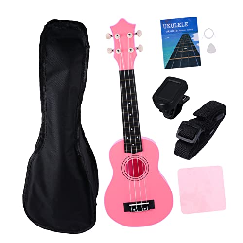 Generic 12インチウクレレセット 初心者向けアコースティックギターキット ギグバッグ チューナー 紐付き ピンク