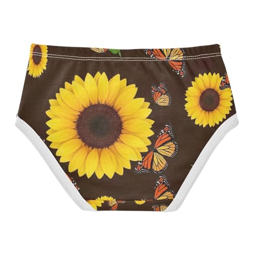 Toddler Panties, Yellow Sunflowers Butterflies Brown Cotton Girls Underwear, 2T–8 Years2