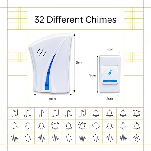 Image of Wireless Doorbell - Long Range Over 100 Ft, 32 Rings Bell, Battery Powered Door Bell Chime with LED Flash Wireless Calling Bell for Home, Office, Shop (3)