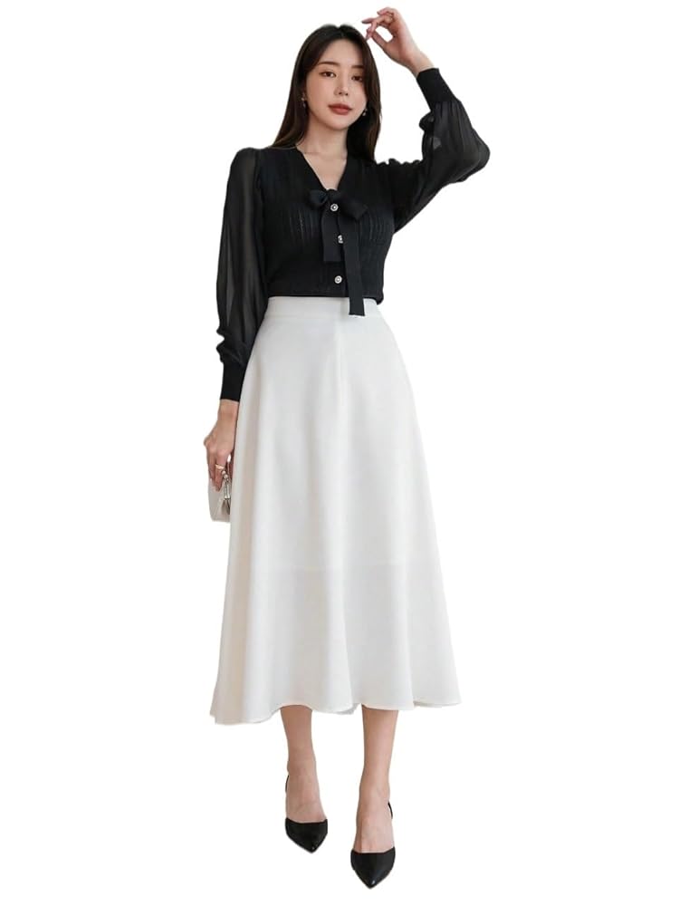 ELDINA Women's 2024 Casual Long Skirt Solid Skirt White at