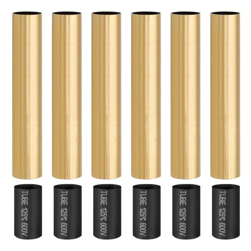 PATIKIL 5" Tall Candle Covers Sleeves, 6Pcs Metal E12 Chandelier Socket Sleeves with Insulation Heat Shrinkable Flame Retardant Tube Bulb Light Base Holder for Lamps, French Gold