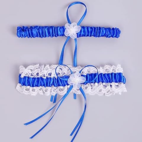 LABJULY Bridal Wedding Garter Set with Lace Bow Royal Blue Garters for Women's Elastic Prom Cover