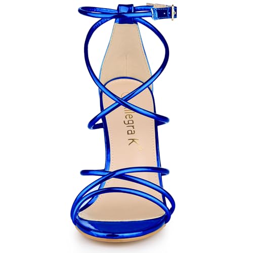 Allegra K Women's Open Toe Strappy Straps Stiletto Heel Royal Blue Sandals 8.5 M US2