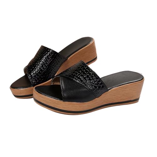 Women's Cork Slide Sandals Slip on Open Toe Cute Thick Platform Criss Cross Flat Wedge Sandal Fishmouth Slingback Beach Dressy Going Out Lightweight Wedding Slippers