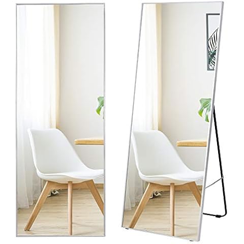 MYSELFLY Floor Mirror 63×20" Aluminum Alloy Framed Full Length Large Body Stand Mirror, Standing or Wall Mounted (Explosion-Proof Glass) for Bedroom Living Room Dress Make Up Silver Cover