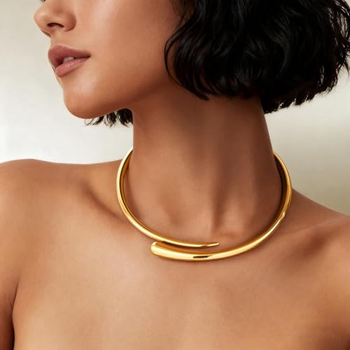 BARXION Chunky Gold Necklaces for Women 18K Plated Statement Choker Collar by BARXION - Used condition - Image 5