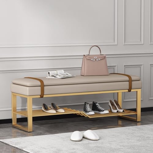 Repose-pieds tabouret rembourré avec rangement et banc à chaussures en métal