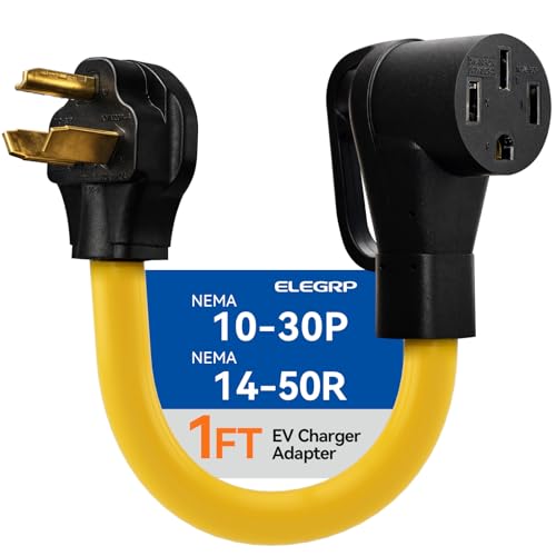 ELEGRP NEMA 10-30P to 14-50R Adapter Cord for Level 2 EV Charging 1 Foot 30 Amp Dryer Plug to 50 Amp Receptacle Converter 10 Gauge STW Heavy Duty Extension Cable Compatible with Tesla Model 3/Y/S/X