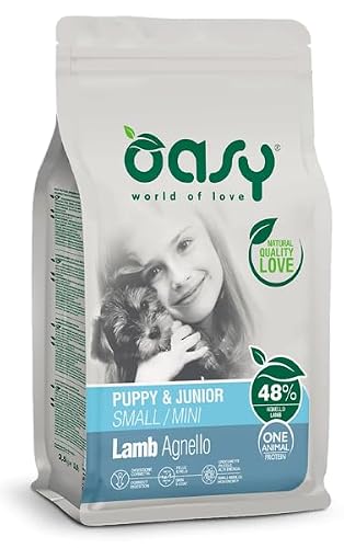 OASY Cane ONE ANIMAL PROTEIN • Puppy & Junior Small/Mini Agnello | alimento secco completo per cani cuccioli di taglia piccola, monoproteico, 1 confezione da 800 grammi.