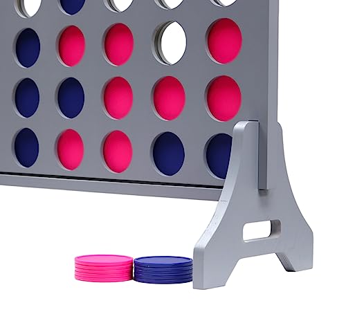 Image of Giant 4 in a Row Game for Family & Adults - Tailgating Pros Jumbo Grey Wooden Four in a Row Indoor & Outdoor Yard Game for Family Party Fun, Portable Activities for Patio, Backyard, and Camping