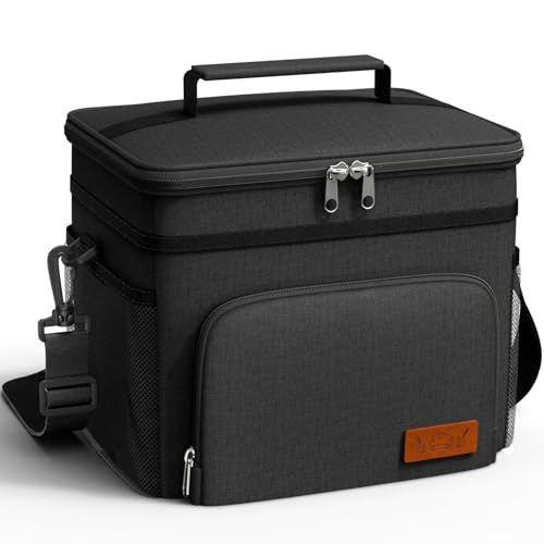 HOTOR Insulated Lunch Box for Men & Women Leakproof Lunch Bag with 5 Pockets & Adjustable Strap Reusable Cooler Bag for Work Picnic & Travel Medium Black 251720cm