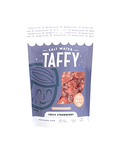 Taffy Shop Fresh Strawberry Salt Water Taffy - Small Batch Salt Water Taffies Made In The Usa - Super Soft, Sweet, Taffy Candy - Guaranteed Fresh - Gluten-Free, Soy-Free, Peanut Free - 7 Ounces Bag #TOP1