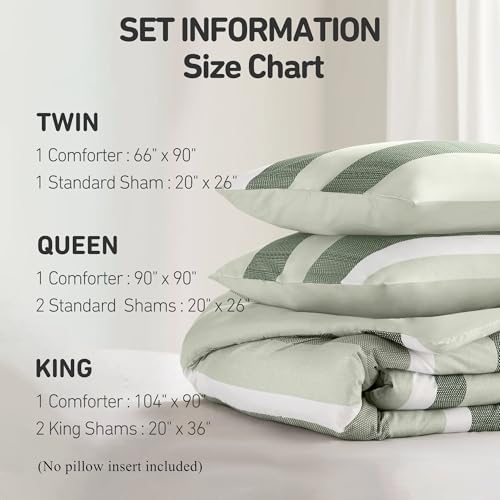 Regency Heights Queen Size Striped 3 Pieces Comforter Set, Sage Green - image 6