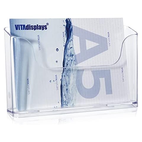 VITAdisplays DIN A5 Table brochure Stand as a Flyer Stand in Landscape Format, Transparent Flyer Holder and Stable Table brochure Holder, Pack of 2 Cover